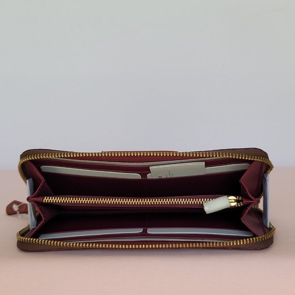 COACH Signature Logo Coated Canvas & Leather Slim Accordion Zip Wallet- Tan Rust - Picture 13 of 16